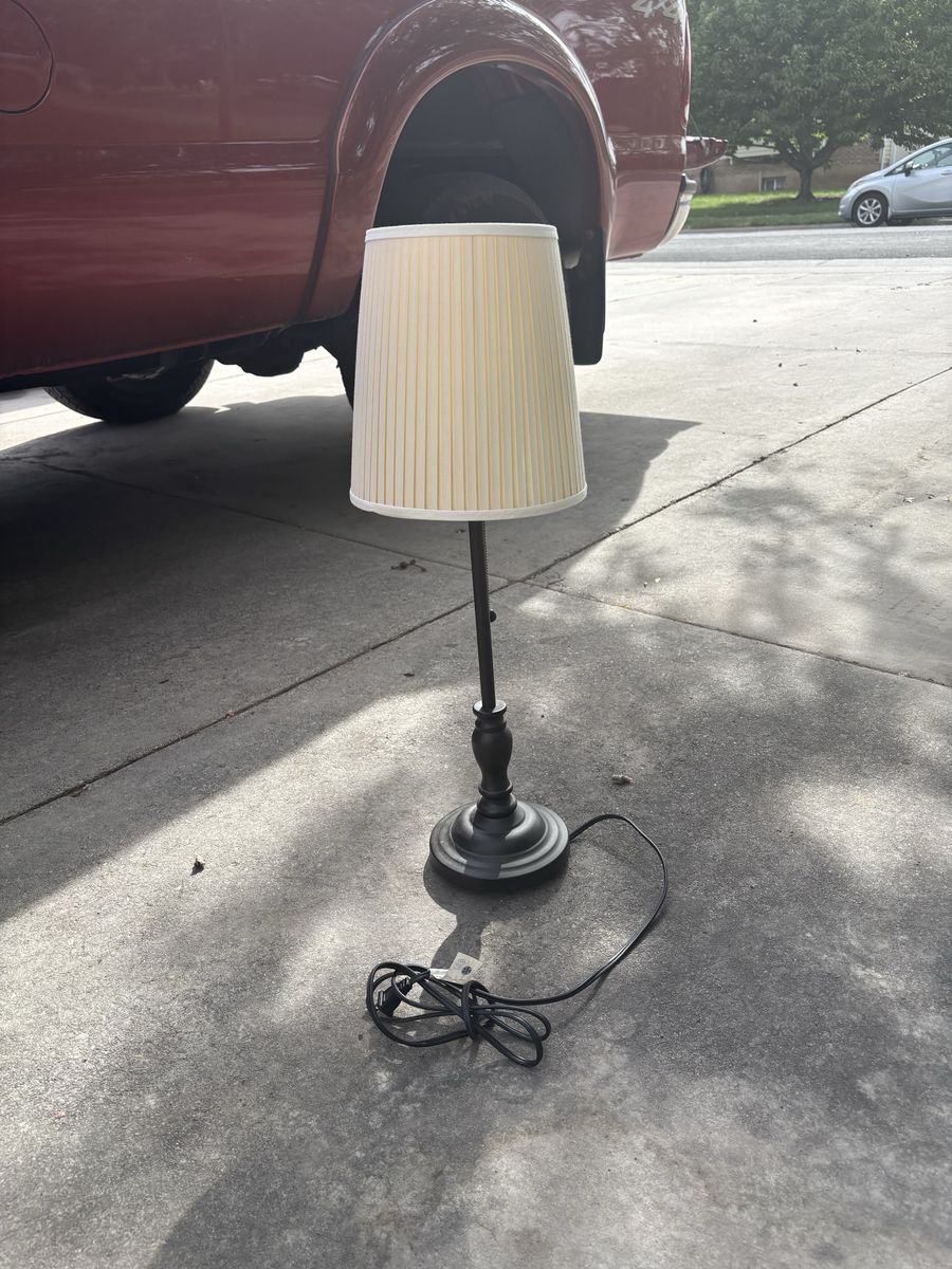 Black Metal Table Lamp with Pleated Beige Shade