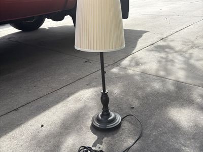 Black Metal Table Lamp with Pleated Beige Shade