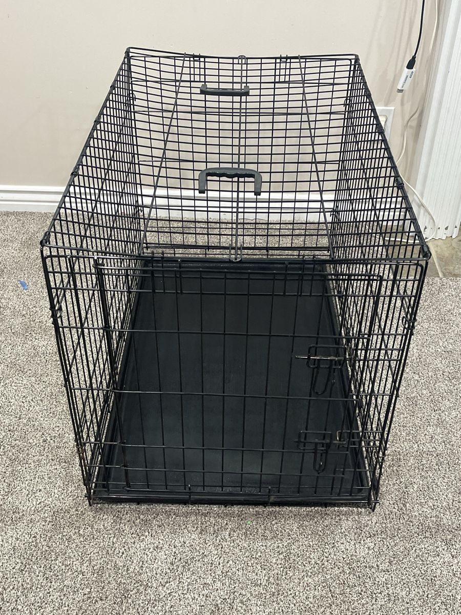 Large Black Metal Wire Dog Crate Kennel with Removable Plastic Pan