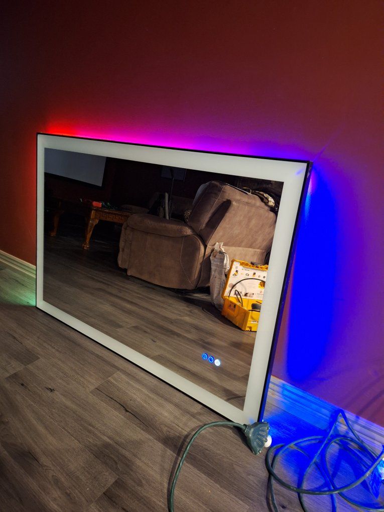 LED Lighted Vanity Mirror 48x32 with RGB Backlight and Touch Controls - Modern Bathroom Decor