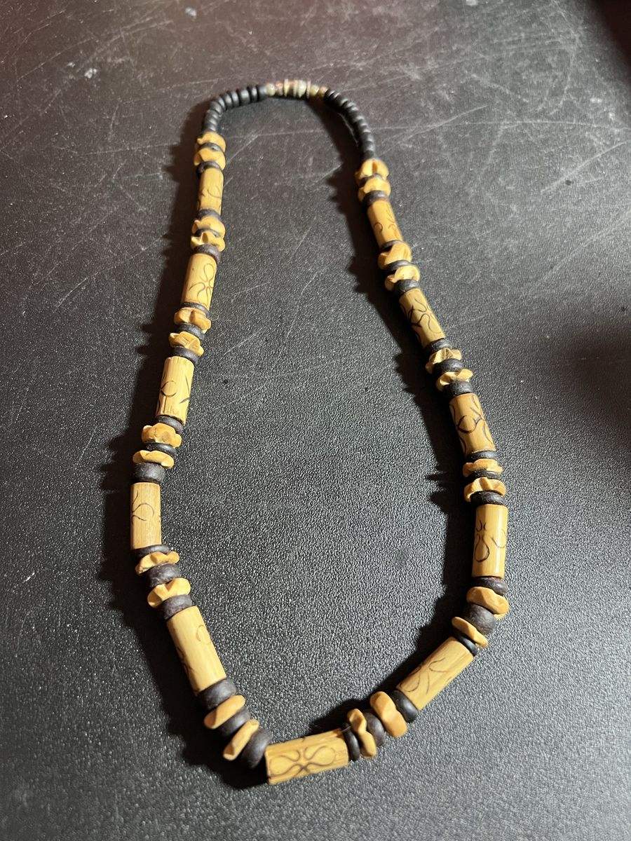 Handmade Wooden Beaded Necklace - Unique Brown & Tan Tribal Design (Approx. 18" Length)