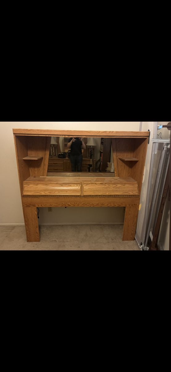 Wood Bedroom Furniture Set - Headboard with Mirror & Storage, Chest of Drawers
