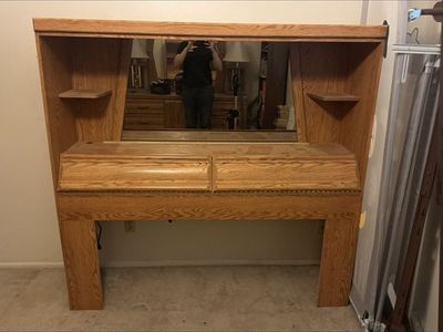 Wood Bedroom Furniture Set - Headboard with Mirror & Storage, Chest of Drawers