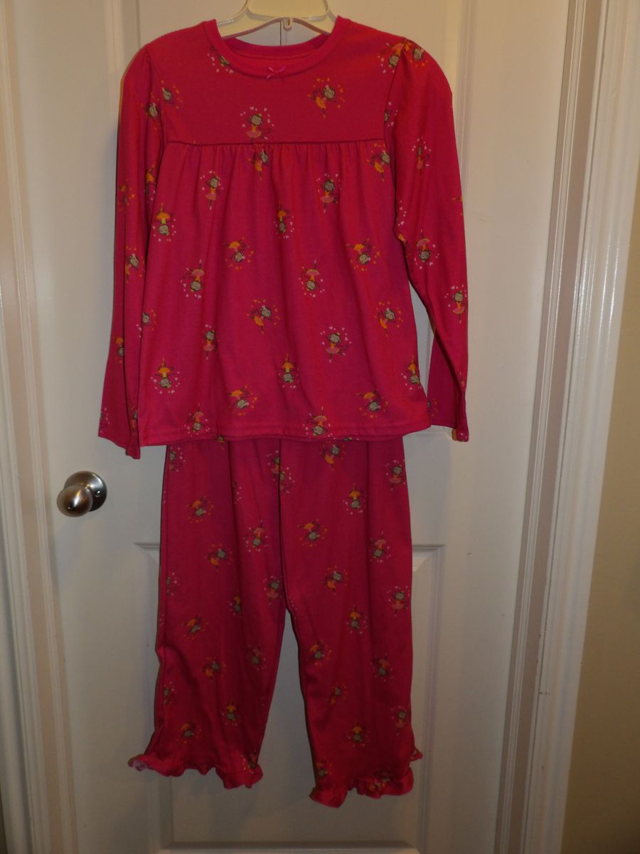 Girl's/Youth Size 12 Carter's Winter PJ's Pajama Shirt Pant Set Monkey/Ballerina Hot Pink Fabric