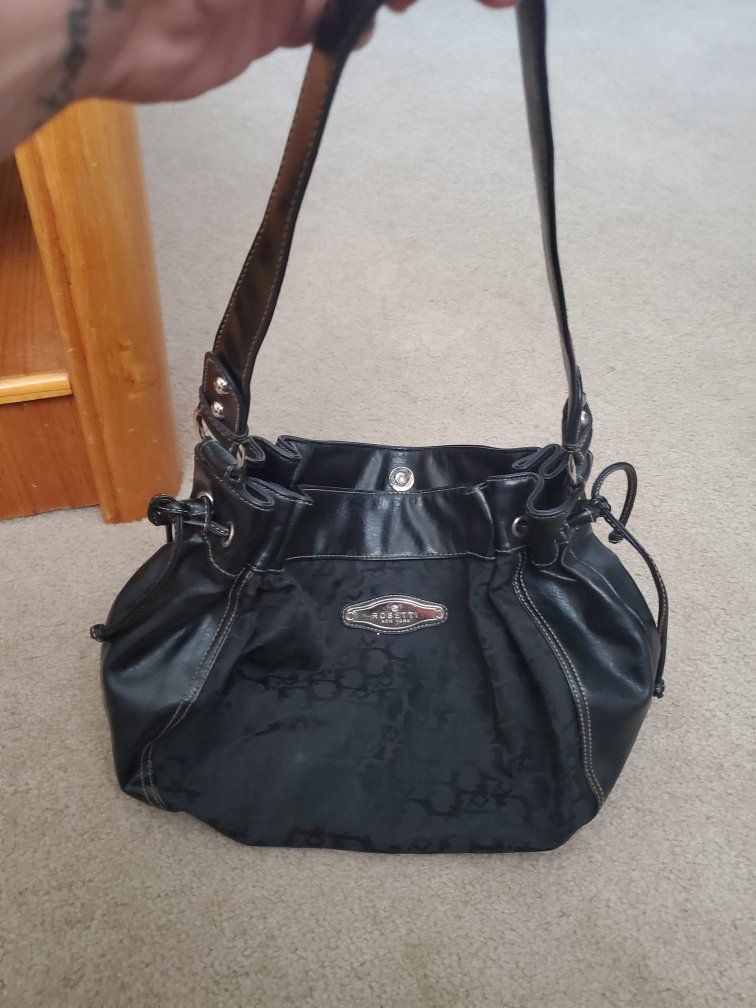 Rosetti New York Black Monogram Drawstring Shoulder Bag Purse