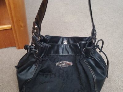 Rosetti New York Black Monogram Drawstring Shoulder Bag Purse