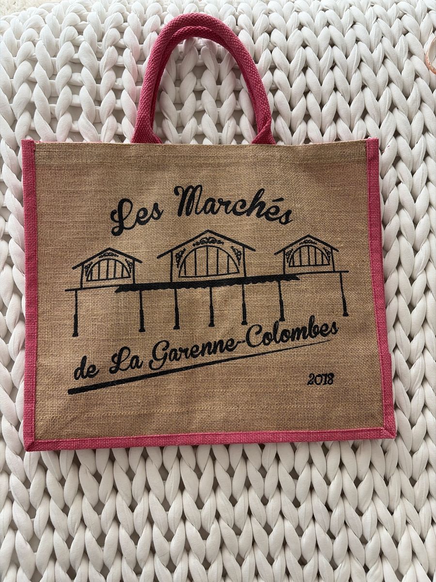 Les Marchés de La Garenne-Colombes 2018 Burlap Tote Bag Pink Trim NEW 