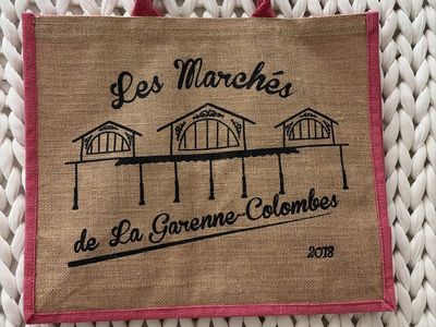 Les Marchés de La Garenne-Colombes 2018 Burlap Tote Bag Pink Trim NEW