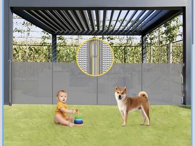 Grey, new, extra wide, Reinforced 42” Tall x 160” Extra Wide Retractable Gates with Support Rods, Tall Pet Gate for Large Openin