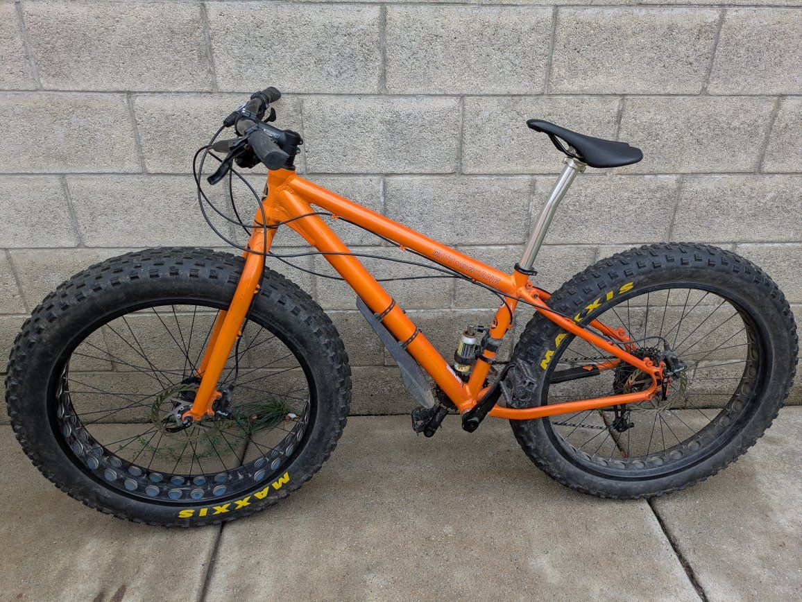 Motobecane Orange Fat Bike Mountain Bike Maxxis Tires Avid Disc Brakes