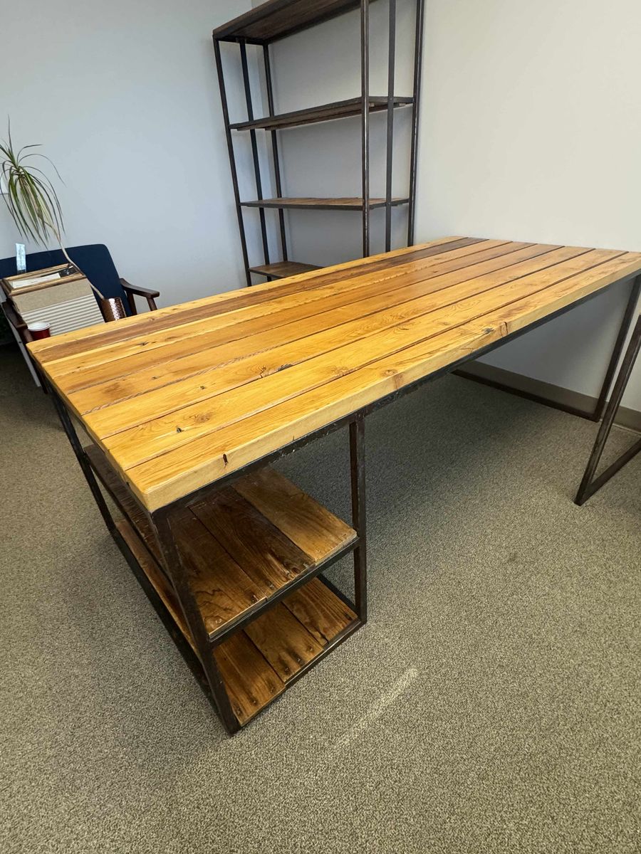 Industrial Wood & Metal Desk - L-Shaped, Used Office Furniture