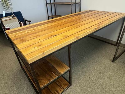 Industrial Wood & Metal Desk - L-Shaped, Used Office Furniture