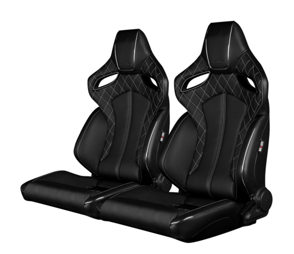 Braum Orue Black Diamond White Stitching Sport Seat Subaru WRX STI EVO Honda Civic S2000 Mazda Miata Nissan BMW BRR6-BDWS