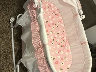 Dream On Me Pink and White Baby Bassinet with Canopy