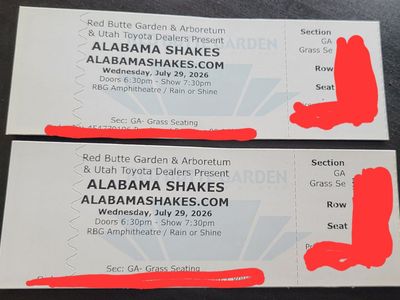 Alabama Shakes Concert Tickets - July 29, 2026 - Red Butte Garden (2 GA Grass Seating)
