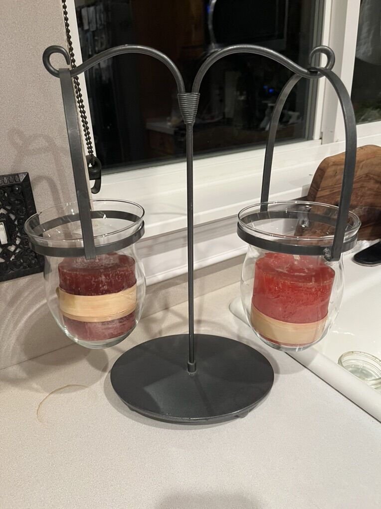 Candles and candle holder set 15” tall