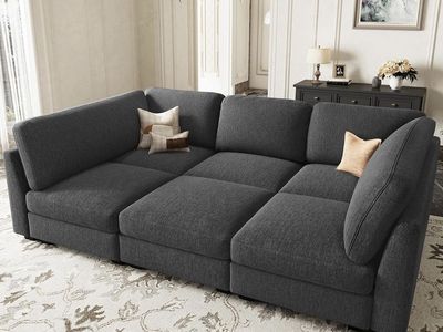 Modern Dark Gray Fabric Sectional Sofa, Deep Couch, See pictures modular sofa removable fabric, New