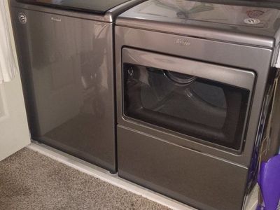Matching Whirlpool Top-Load Washer & Front-Load Dryer Set - Chrome Shadow Gray Price: $650
