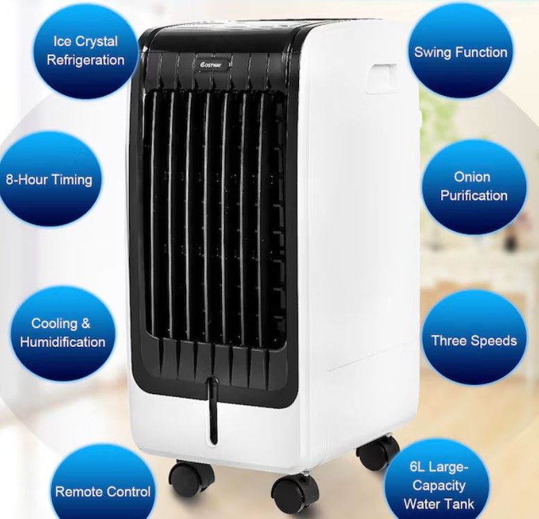 Costway 14.5-in Indoor Pedestal Fan, Battery Powered, in White + black with Remote