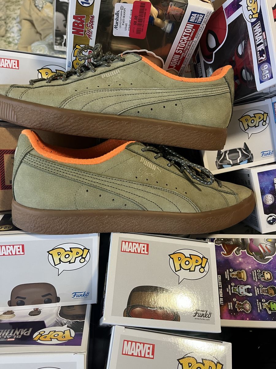 Puma Clyde Winter Suede Sneakers - Olive & Orange - Size 10