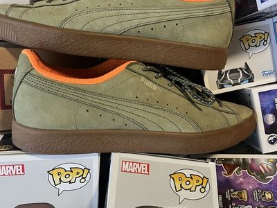 Puma Clyde Winter Suede Sneakers - Olive & Orange - Size 10