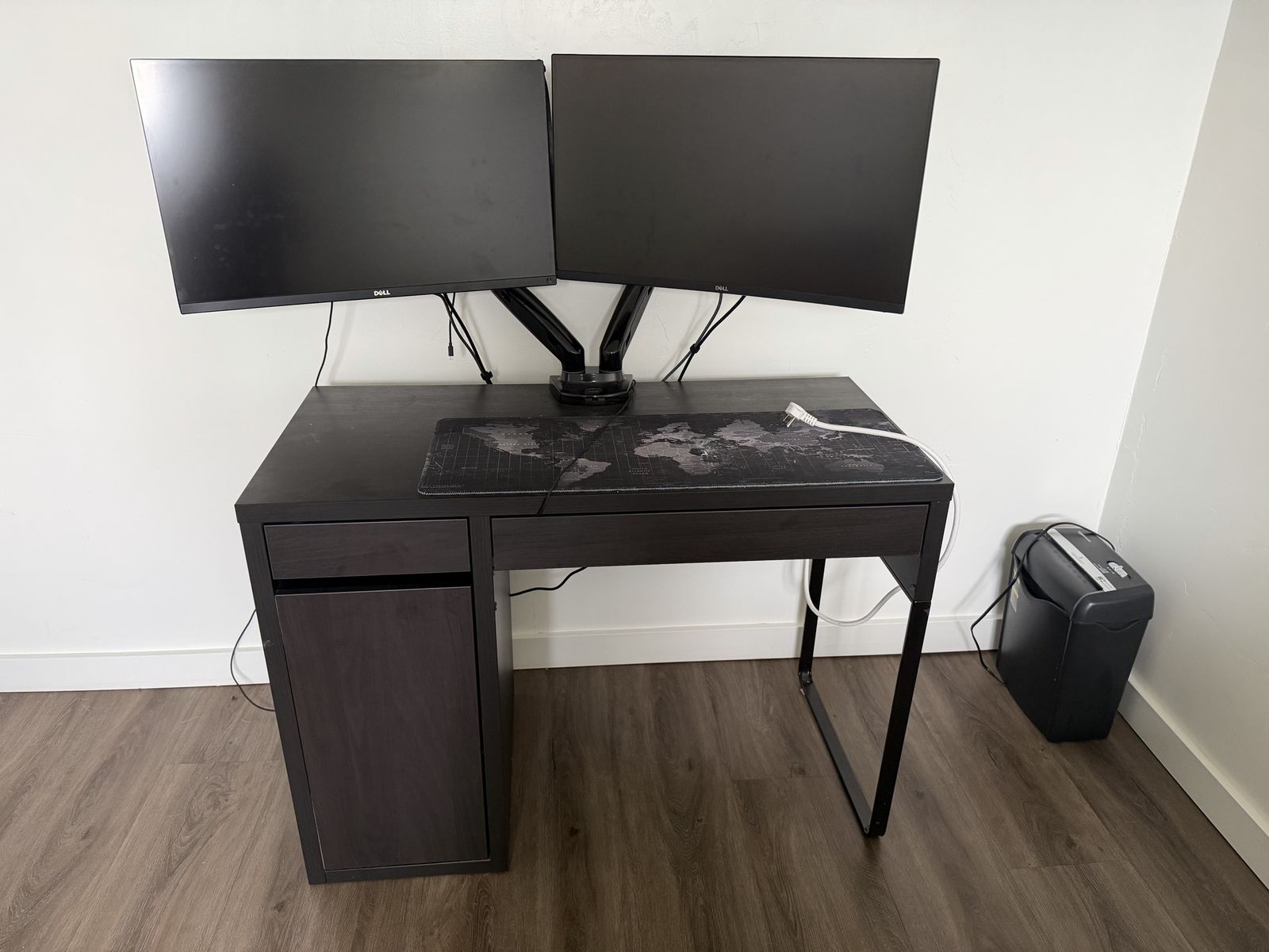 Dark Brown Wooden Computer Desk with Storage Cabinet and Drawer