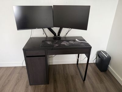 Dark Brown Wooden Computer Desk with Storage Cabinet and Drawer