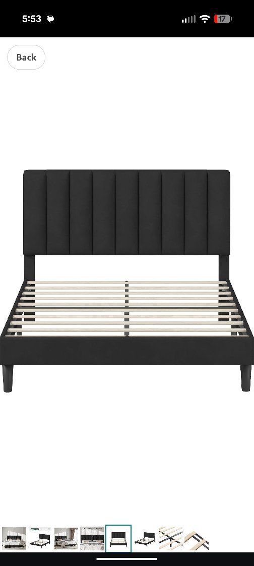 Upholstered Full Size Platform Bed Frame with Headboard, Black, 1000lb Capacity