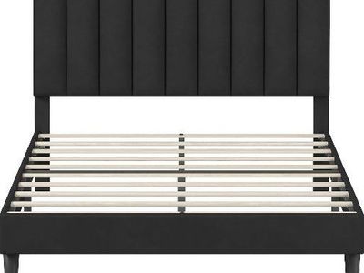 Upholstered Full Size Platform Bed Frame with Headboard, Black, 1000lb Capacity