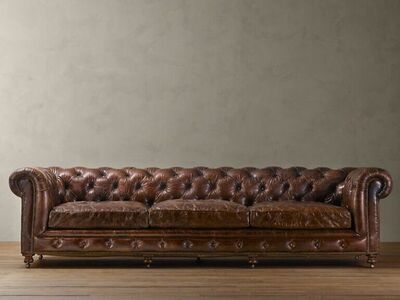 118” Vintage Restoration Hardware Kensington Leather Sofa