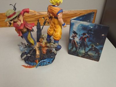 Jump Force collectible statue and steel case (no game), and photo prints