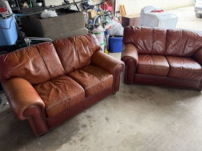 Brown Leather Loveseat Pair – Great Condition