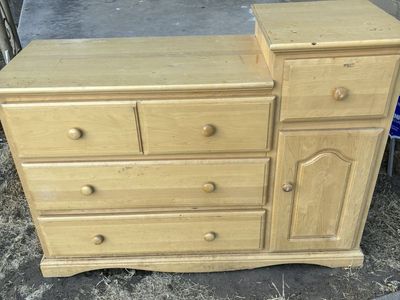 Wooden Dresser with 4 Drawers & Cabinet - Light Wood Finish