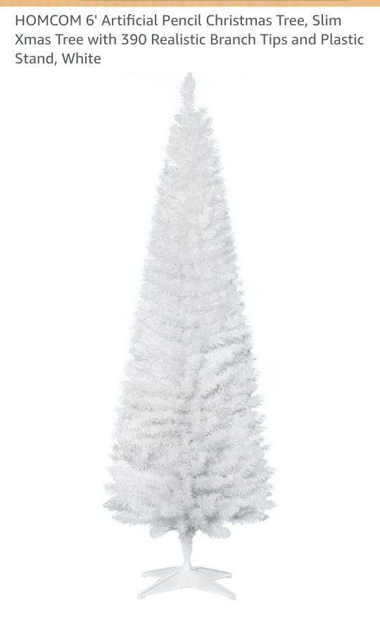 HOMCOM 6' White Slim Artificial Pencil Christmas Tree with 390 Branch Tips & Stand