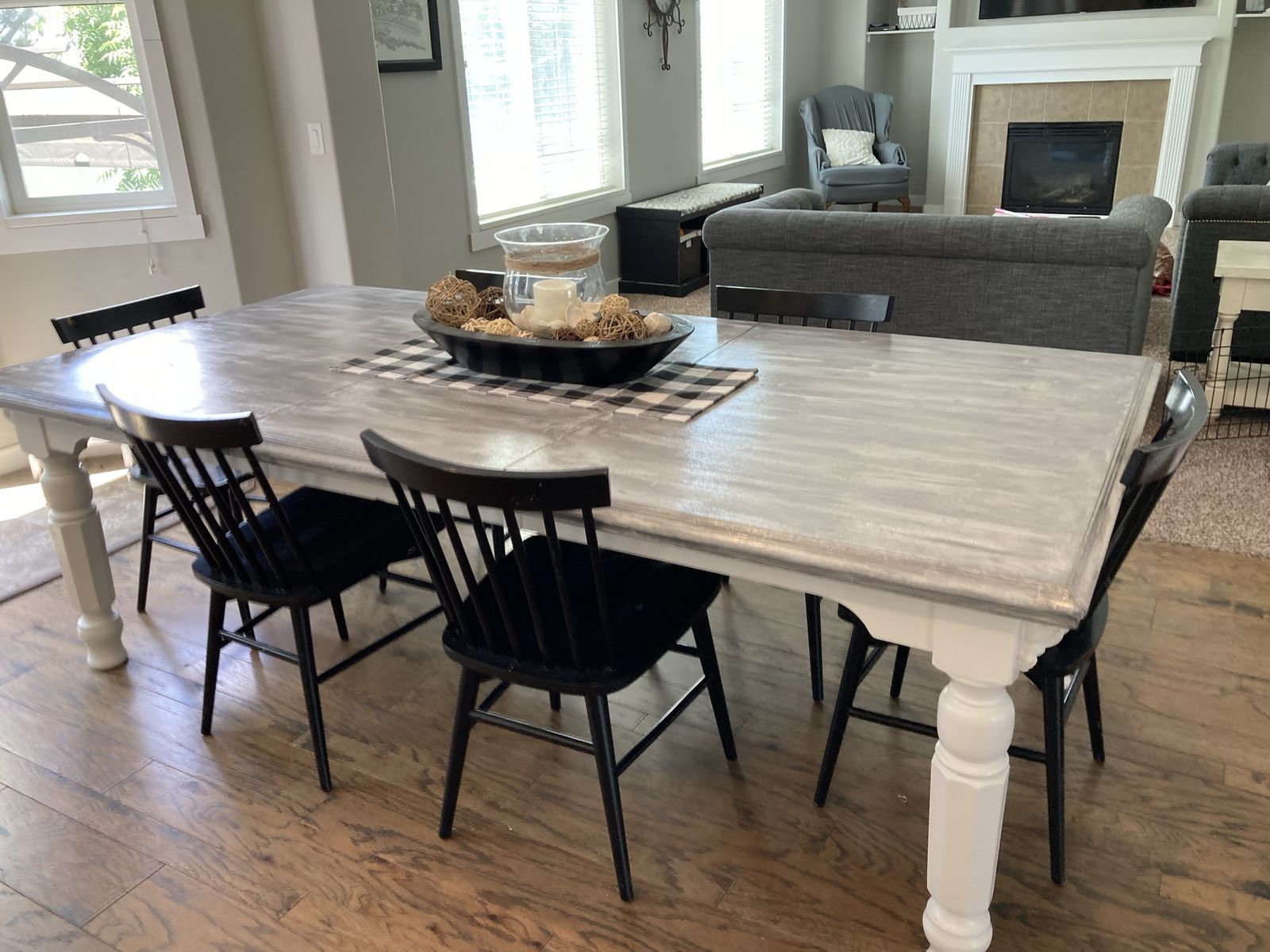 Large Refinished Dining Table - 96" L x 47" W x 30" H, Gray Top & White Legs