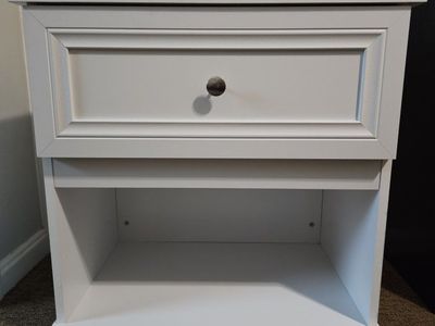White Nightstand with 1 Drawer and Open Shelf