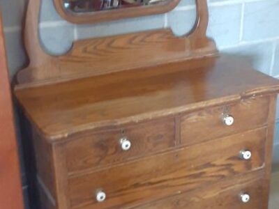 Antique Oak Dresser with Beveled Mirror