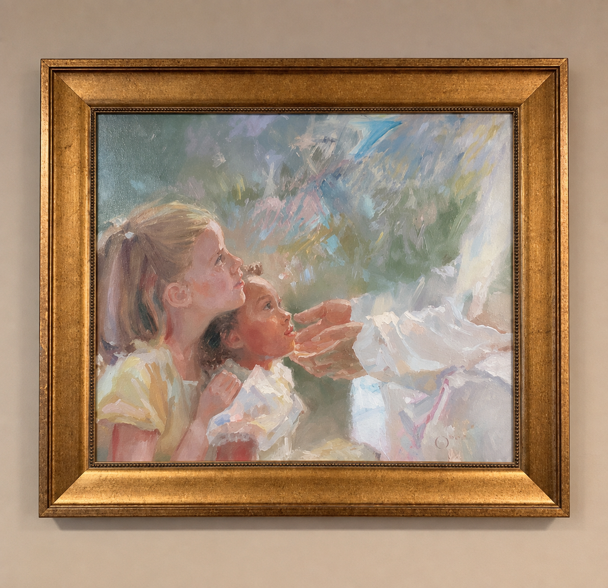 Beautiful Framed Painting – Children – Gold Frame – 29” x 25”