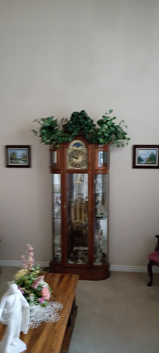Ridgeway Grandfather Clock Curio Cabinet Combination Wood & Glass