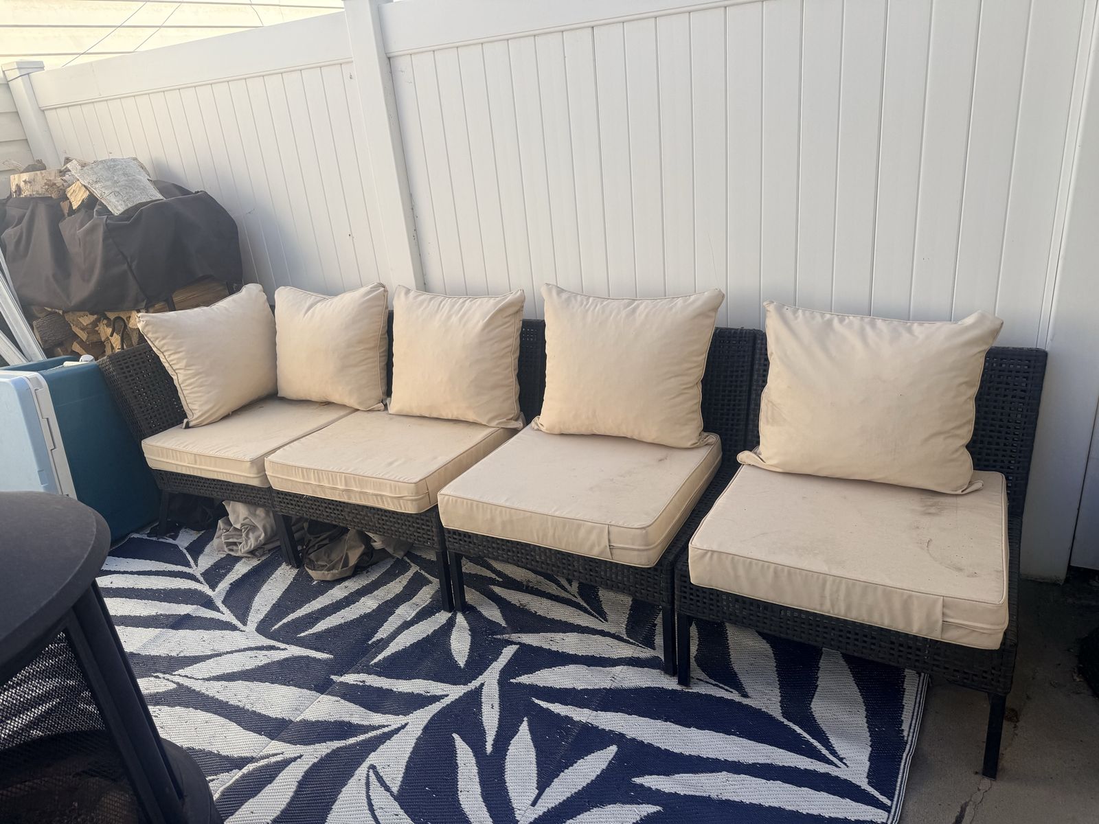Outdoor Wicker Patio Seating Set with Tan Cushions - 4 Chairs
