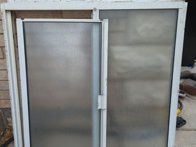 Used White Aluminum Frame Window with Frosted Glass and Screen - Free