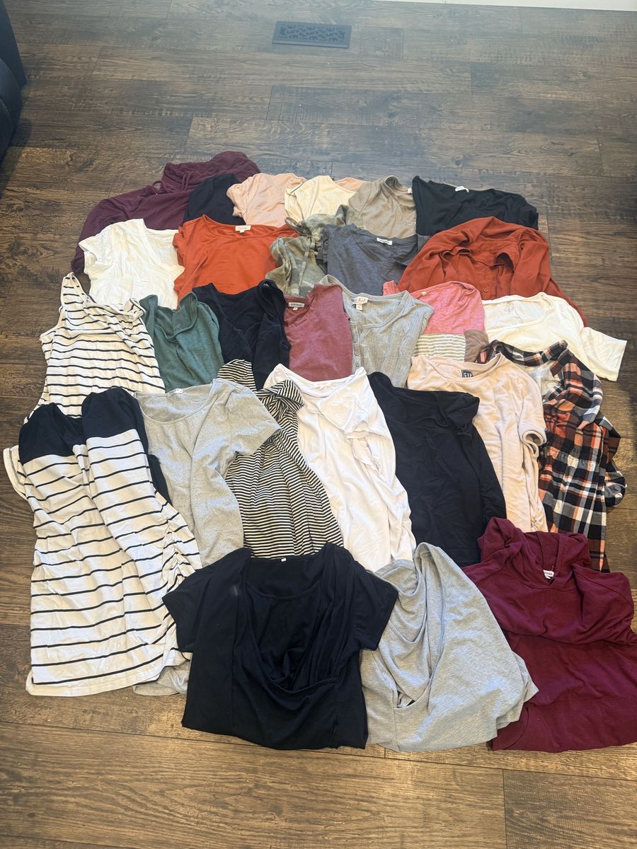 Maternity Clothing Lot: Dresses, Jeans, Shorts, and Tops - Various Brands, Sizes L-XL