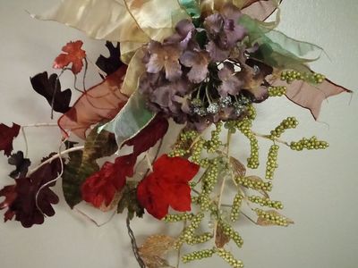 Fall Floral door Swag with Purple Hydrangeas Autumn Leaves and Bow