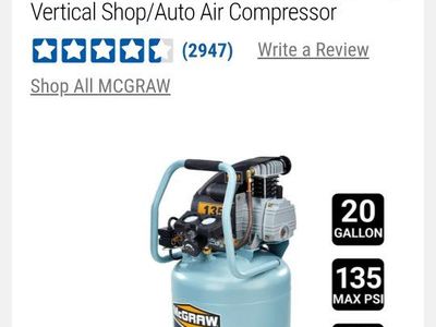 MCGRAW 20 Gallon, 135 PSI Oil-Lube Vertical Shop/Auto Air Compressor, 4.0 SCFM