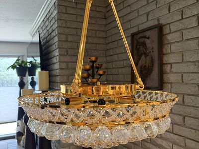 NEW GOLD 6 LIGHT CRYSTAL CHANDELIER