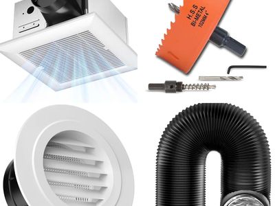 4 piece Bathroom Exhaust Fan KIT: 110 CFM Low Noise Ventilation Fan Ceiling Mounted, Hole Saw, Exhaust Vent, and 32' Air Ducting