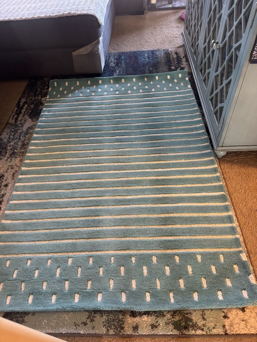 BRAND NEW NEVER USED Arvin Olano x Rugs USA MTNR01E Baby Blue 4'x6' Area Rug - Striped & Dotted Design, Made in India