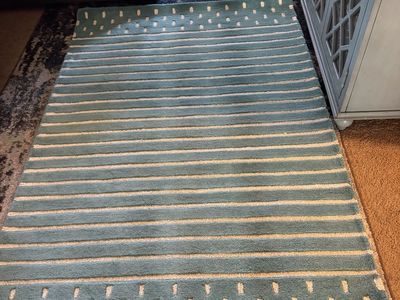 BRAND NEW NEVER USED Arvin Olano x Rugs USA MTNR01E Baby Blue 4'x6' Area Rug - Striped & Dotted Design, Made in India