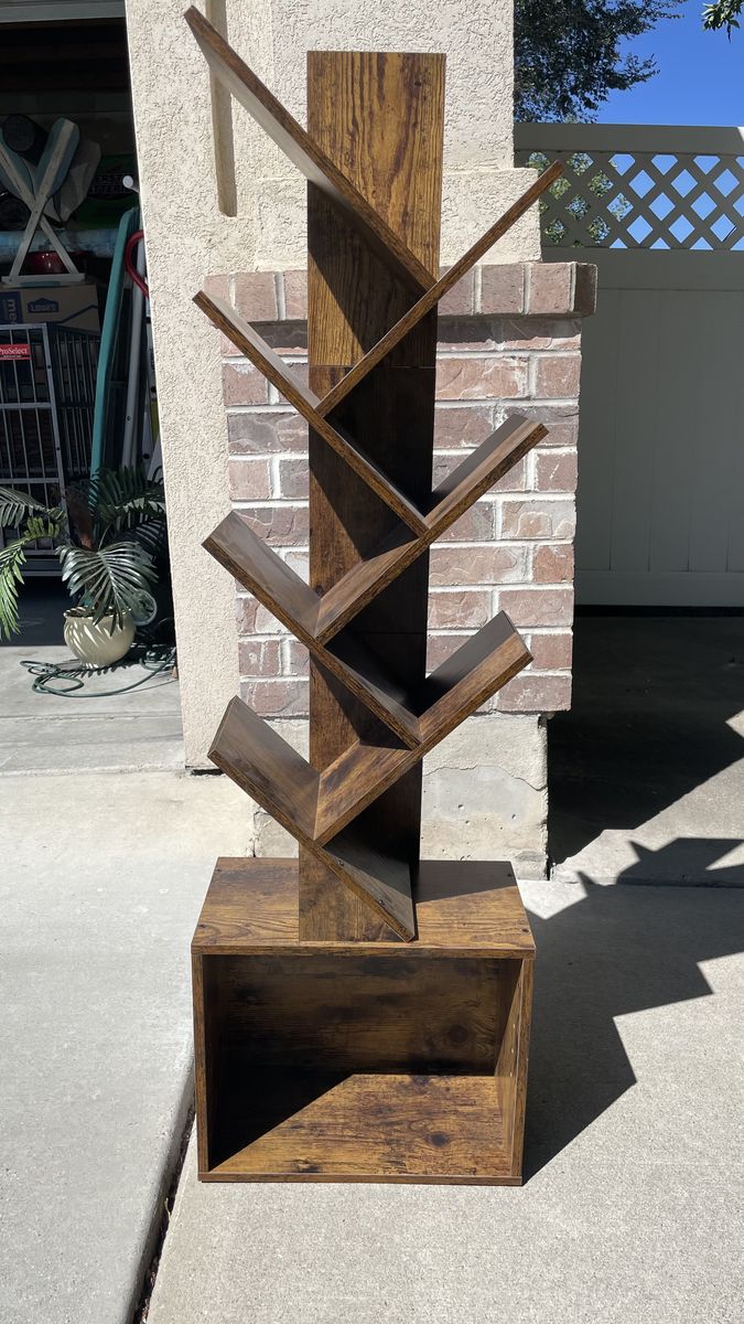 Rustic Brown Tree Bookshelf with Storage Base / Wine Rack 