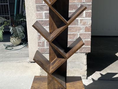 Rustic Brown Tree Bookshelf with Storage Base / Wine Rack